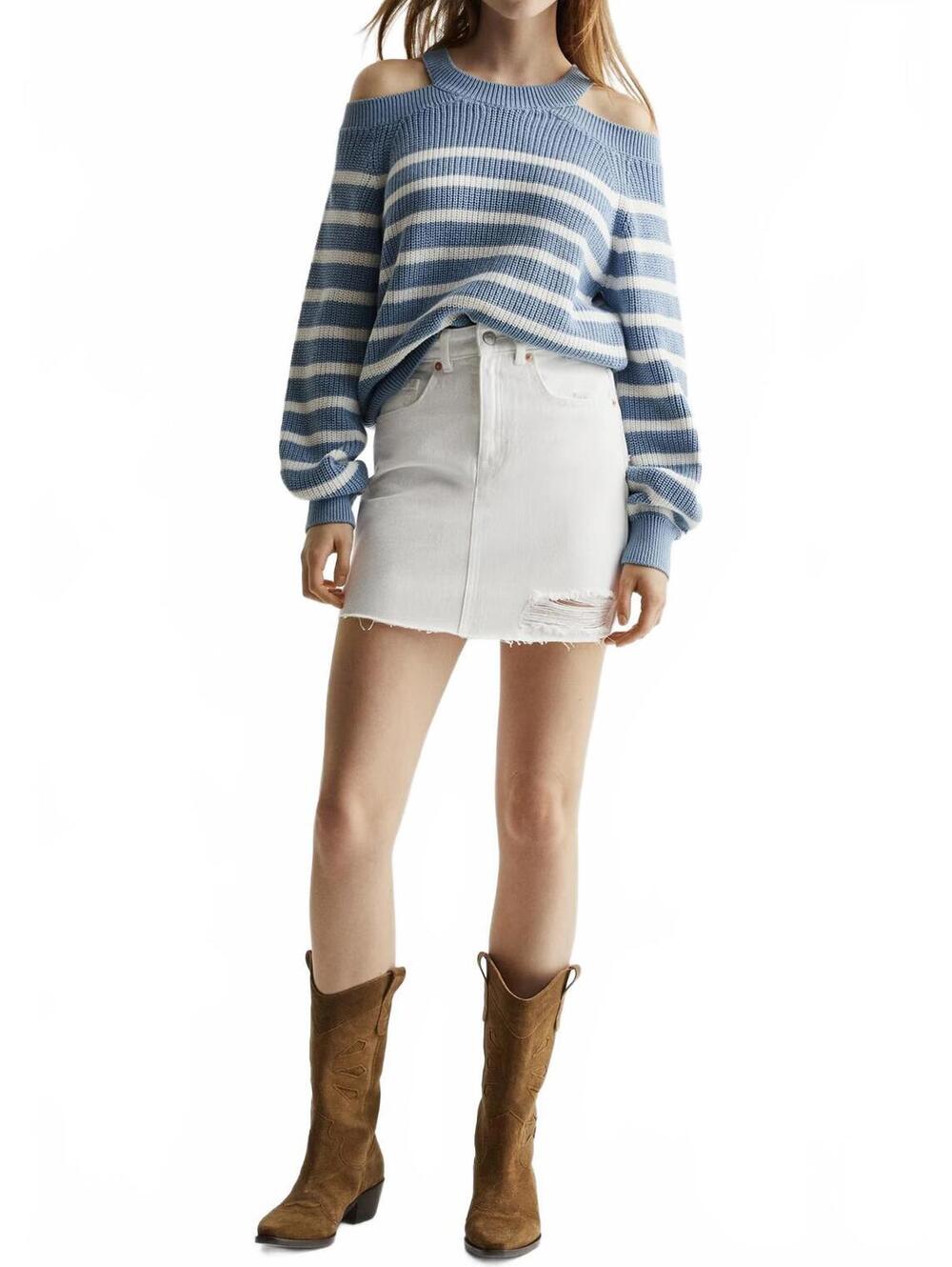 Mango Teen's Denim Mini Skirt with Frayed Hem NWT Off White Teens Large
